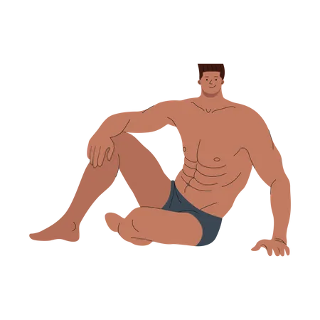 Man wearing boxer shorts sitting pose  Illustration