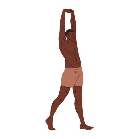 Man wearing boxer shorts stretching  Illustration