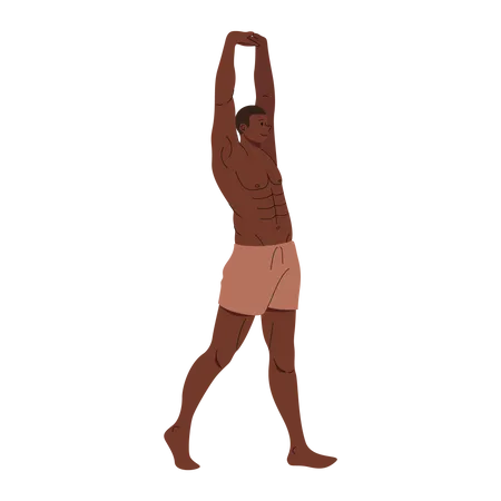 Man wearing boxer shorts stretching  Illustration
