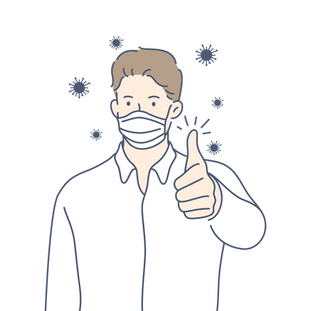 Man wearing face mask and showing thumbs up  Illustration