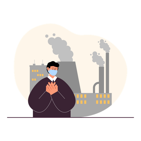Man wearing facemask due to pollution  Illustration