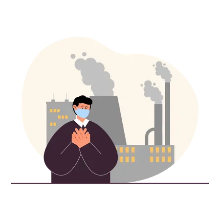 Man wearing facemask due to pollution Illustration