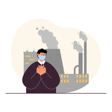 Man wearing facemask due to pollution  Illustration