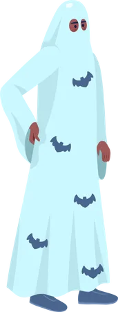 Man Wearing Ghost Costume Semi Flat Color Vector Character Editable Figure Full Body Person On White Halloween Simple Cartoon Style Illustration For Web Graphic Design And Animation Illustration