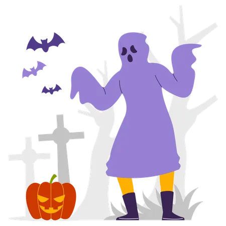 Man Wearing Ghost Costume  Illustration