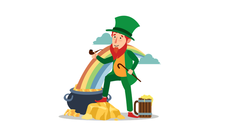 Man wearing Green attire and celebrating St. Patrick's Day  Illustration