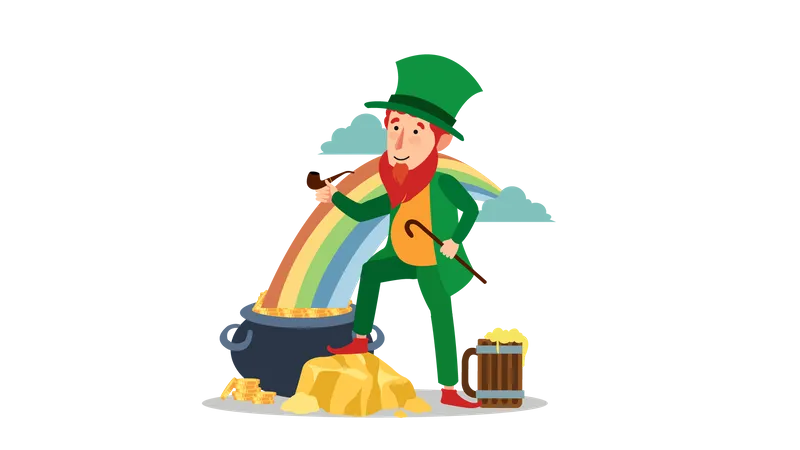 Man wearing Green attire and celebrating St. Patrick's Day  イラスト