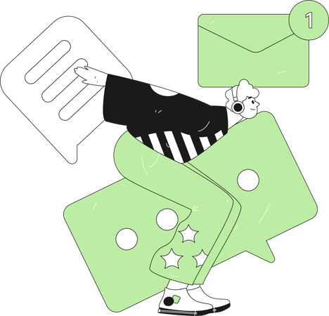 Man wearing headphone and flying on message  Illustration