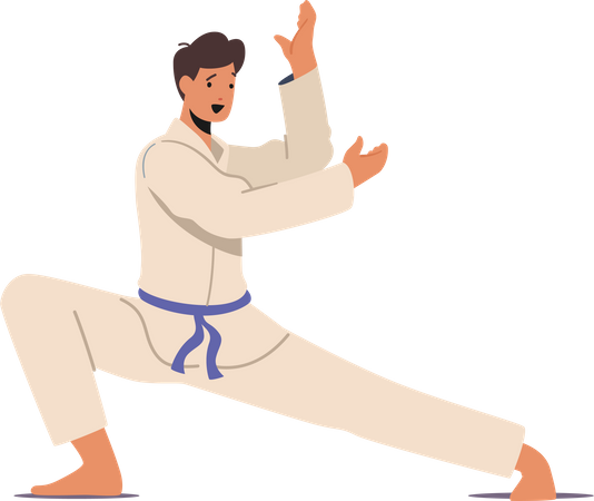 Man wearing kimono doing karate Illustration