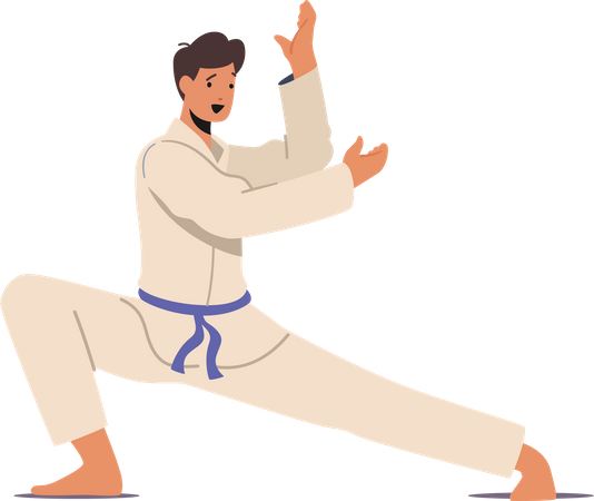 Man wearing kimono doing karate  Illustration