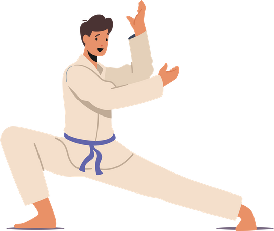 Man wearing kimono doing karate  Illustration