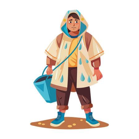 Man wearing Plastic Raincoat  Illustration