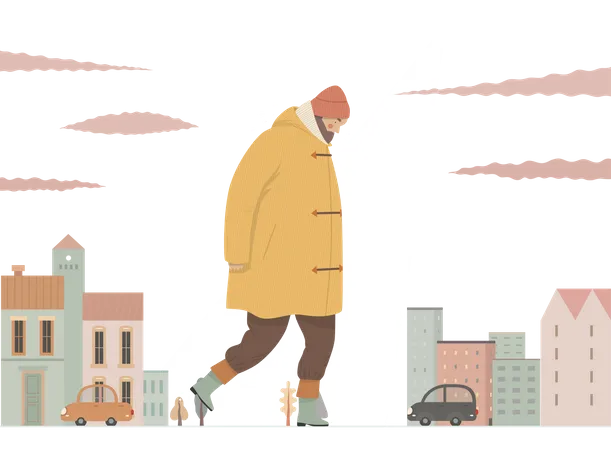 Man wearing raincoat Illustration