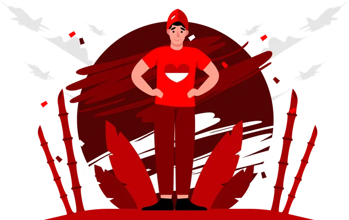 Man wearing red and white heart shirt  Illustration