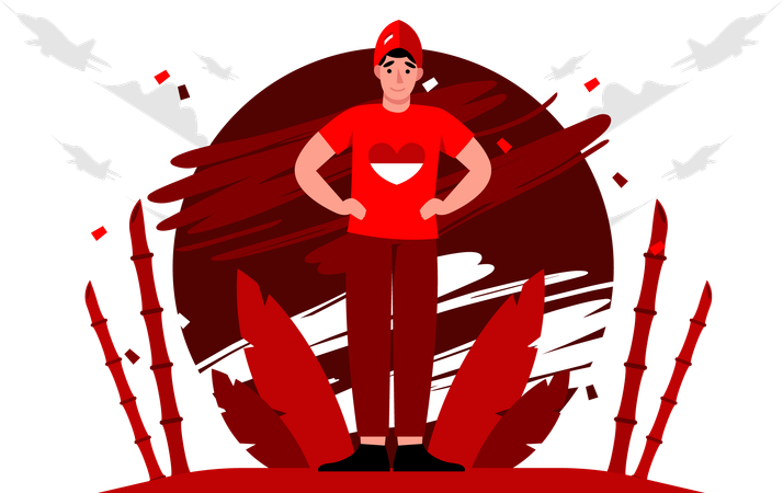 Man wearing red and white heart shirt  Illustration