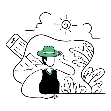 Man wearing round hat  Illustration