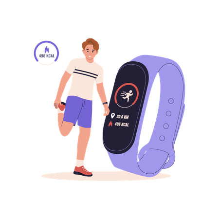 スマートフィットネストラッカーを装着した男性  イラスト