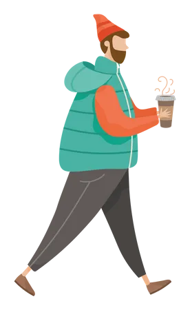 Man wearing sweater drinking coffee  Illustration