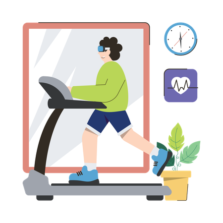 Man wearing Vr Glass And Running On Treadmill  일러스트레이션
