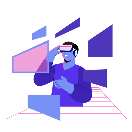 Man wearing VR glasses experiencing metaverse Illustration