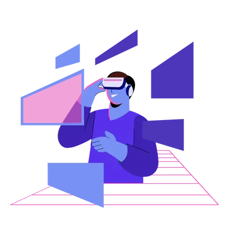 Man wearing VR glasses experiencing metaverse  Illustration