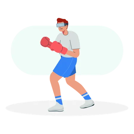 Man wearing VR goggles and playing boxing Illustration