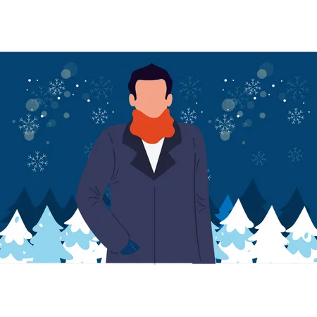 Man wearing warm clothes in winter  Illustration