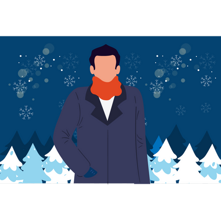 Man wearing warm clothes in winter  Illustration