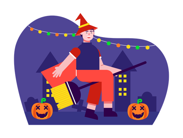 Man Wearing Witch Costume  Illustration