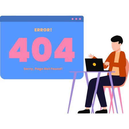 Man webpage has 404 error  Illustration