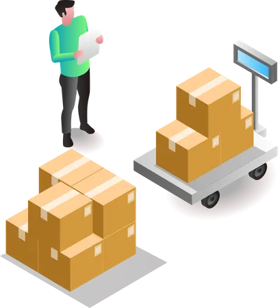 Man weighing goods in warehouse  Illustration