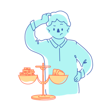 Man weighs the money  Illustration