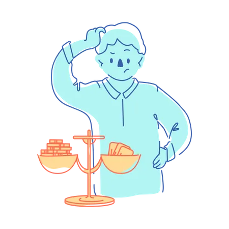 Man weighs the money  Illustration