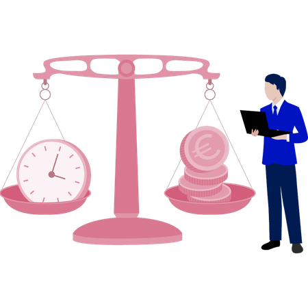 Man weighting time from money  Illustration