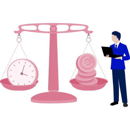 Man weighting time from money  Illustration