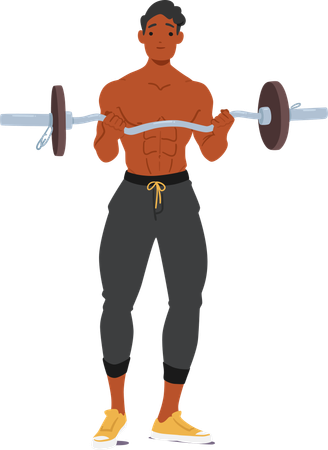 Man Weightlifter Lifting Barbell With Free Weight Bar  Illustration