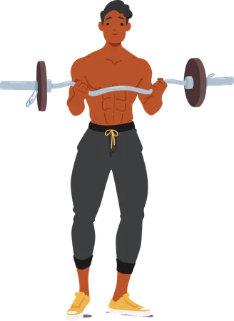 Man Weightlifter Lifting Barbell With Free Weight Bar  Illustration