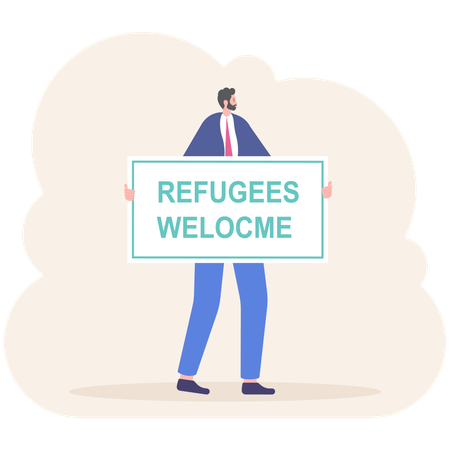 他国からの難民を歓迎する男性  イラスト