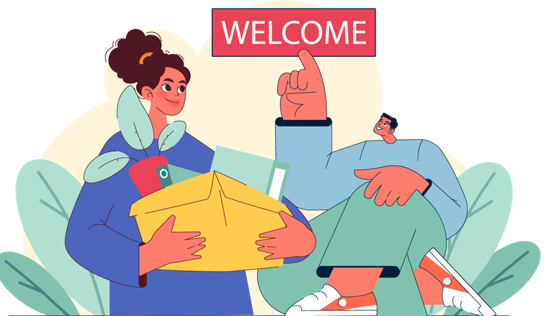 Man welcoming female employee  Illustration