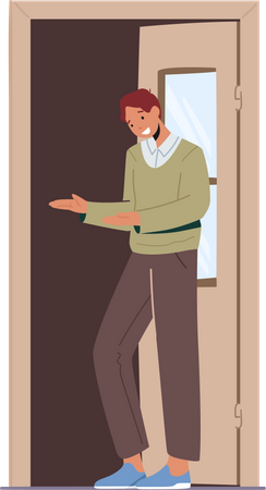 Man welcoming guest through the door Illustration