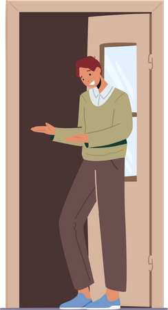 Man welcoming guest through the door  Illustration