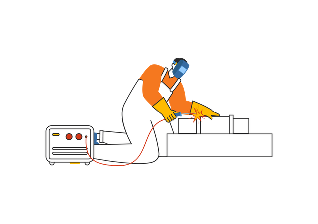 Man welding metal rod  Illustration