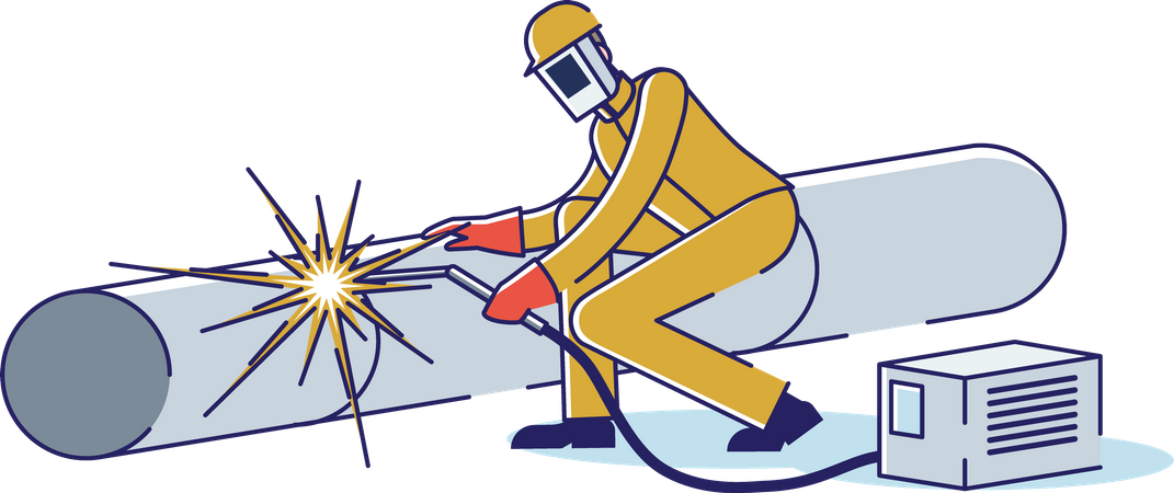 Man Welds Pipe By ARC Welder  Illustration