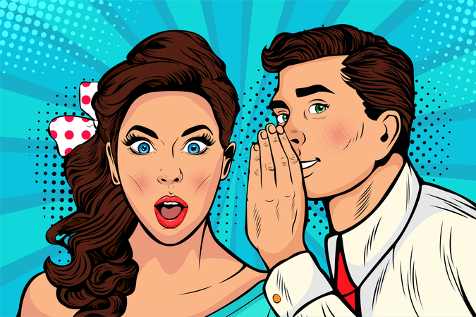 Man whispering gossip or secret to his girlfriend or wife  Illustration