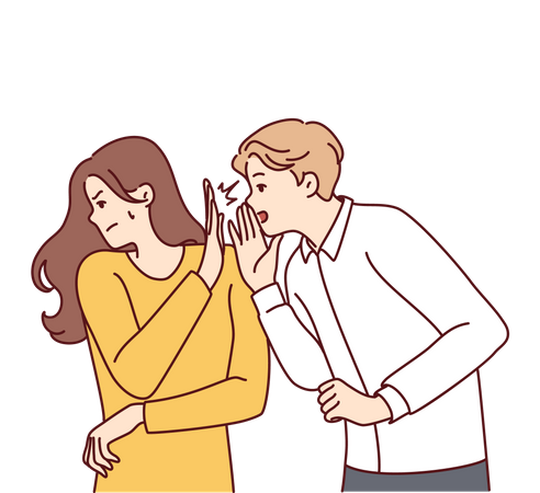 Man whispering in woman ear  Illustration