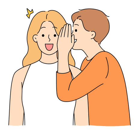 Man whispering in woman's ear  Illustration