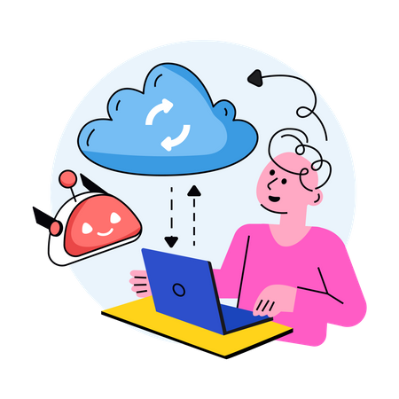 Man who is downloading and uploading data on ai cloud  Illustration