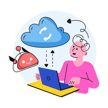 Man who is downloading and uploading data on ai cloud  Illustration