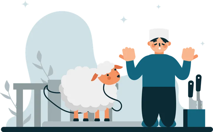 The Illustration Of A Man Slaughtering A Sacrificial Animal Evokes Feelings Of Joy Togetherness And Cultural Richness And Is An Attractive Visual Representation To Promote Eid Al Adha Celebrations Events And Products Illustration