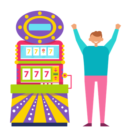 Man Win Jackpot on Slot Machine  Illustration